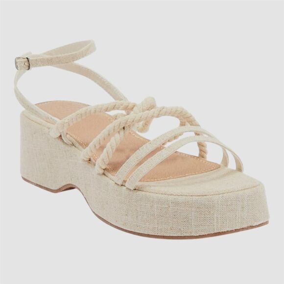 Asos Design Tan Cream Linen Look Boho Platform Lace Up Rope Sandals US 5 - Picture 1 of 6